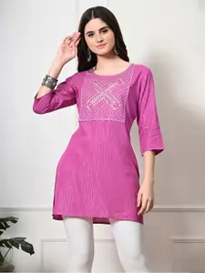 GLOWWORLD Striped Thread Work A-Line Kurta