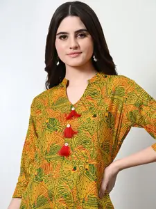 GLOWWORLD Floral Printed Mandarin Collar A-Line Kurta