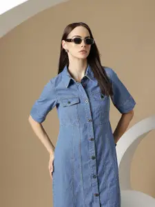 Chemistry Panelled Denim Pure Cotton Shirt Dress