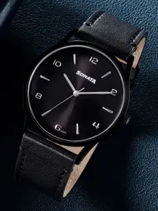 Sonata Men Mother of Pearl Dial & Leather Straps Analogue Watch 77140NL01