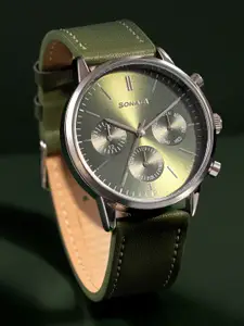 Sonata Men Embellished Dial & Leather Textured Straps Analogue Watch 77139SL02