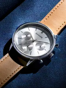Sonata Men Embellished Dial & Leather Straps Analogue Watch 77139SL01