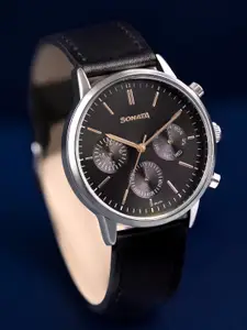 Sonata Men Dial & Leather Straps Analogue Watch 77139SL03