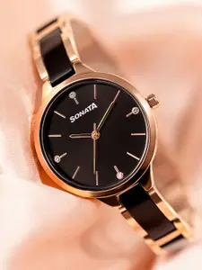Sonata Women Embellished Dial & Stainless Steel Bracelet Style Straps Analogue Watch 87065KD01