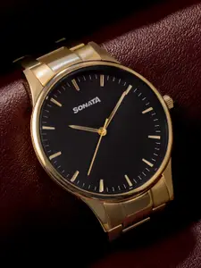 Sonata Men Dial & Stainless Steel Bracelet Style Straps Analogue Watch 77144YM03