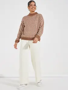 Styli Women Regular Length Oversized Fit Houndstooth Sweater