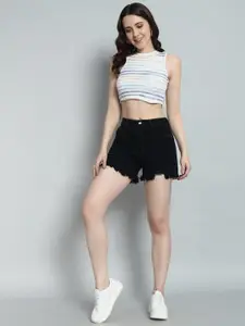 FASHIONFIBRE Women Regular Fit Distressed Denim Shorts