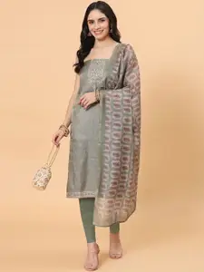 Meena Bazaar Floral Printed Sequinned Unstitched Dress Material