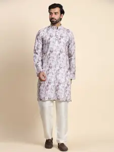 Rawayi Dyed Mirror Work Mandarin Collar Pure Cotton Straight Kurta