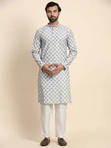 Rawayi Mandarin Collar Pure Cotton Thread Work Straight Kurta
