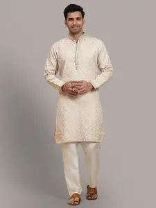 Rawayi Floral Woven Design Mandarin Collar Jacquard Kurta