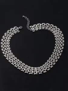 Yellow Chimes Rhodium-Plated Band Short Chokers Necklace