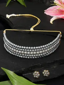 AMI Gold-Plated Multistrand Beaded Contemporary Choker Necklace And Earrings