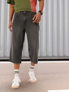 Kook N Keech Men Skater Long Fit Light Faded Three-Fourth Denim Shorts