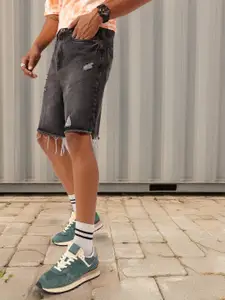 Kook N Keech Men Skater Fit Ripped Light Fade Frayed Denim Shorts