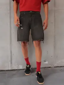 Kook N Keech Men Bermuda Fit Ripped Light Faded Frayed Denim Shorts