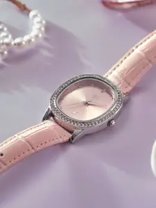 Fastrack Women Vyb Mirage Embellished Dial & Leather Straps Analogue Watch FV60049SL01W