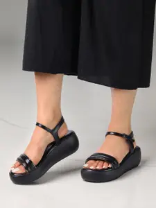 Monrow Women PU Open Toe Wedge Heel Sandals