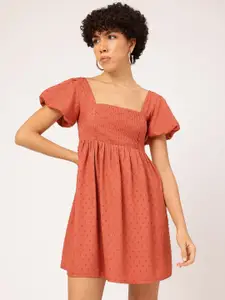 DressBerry Dobby Square Neck A-Line Dress