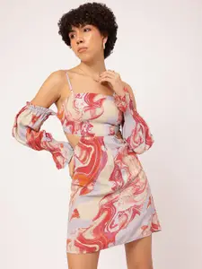 DressBerry Printed Cut-Out Detail Mini Sheath Dress