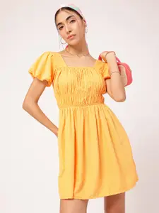 DressBerry Dobby Weave Smocked A-Line Mini Dress