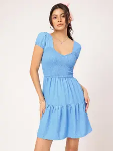 DressBerry Textured Tiered Smocked Mini Dress