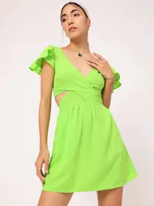 DressBerry Cut-Out Smocked Wrap A-Line Mini Dress