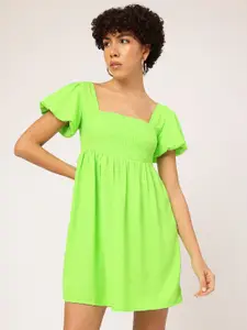 DressBerry Dobby Weave Puff Sleeve A-Line Dress