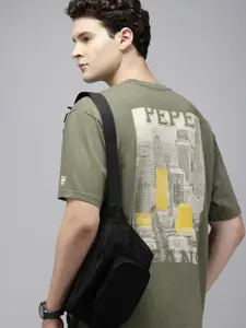 Pepe Jeans Graphic Printed Drop-Shoulder Sleeves Pure Cotton Oversized T-shirt