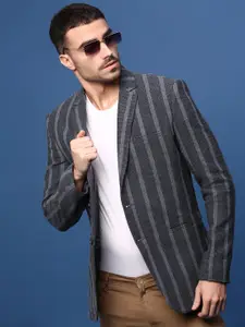 SHOWOFF Slim-Fit Single Breasted Striped Notched Lapel Cotton Blazer