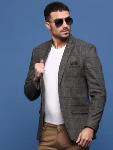 SHOWOFF Slim Fit Single-Breasted Checked Notched Lapel Cotton Blazers