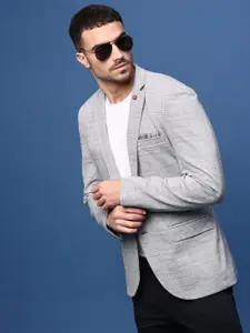 SHOWOFF Slim Fit Single-Breasted Checked Notched Lapel Cotton Blazers