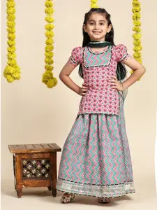 Cutiekins Girls Chevron Printed Cotton Ready to Wear Lehenga & Blouse With Dupatta