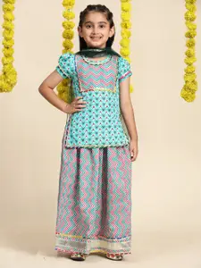 Cutiekins Girls Floral Printed Cotton Ready to Wear Lehenga & Blouse With Dupatta