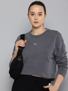 Puma Dare To Relaxed Fit Pure Cotton Washed Crop Sweatshirt