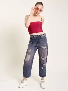 Bene Kleed Women Classic Relaxed Fit High-Rise Mildly Distressed Pure Cotton Jeans