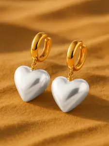 Rubans 18K Gold Plated Shiny White Pearl Heart Drop Earrings