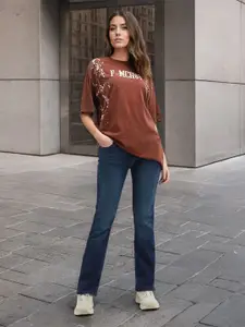 Flying Machine Women Bootcut Mid-Rise Cotton Light Fade Stretchable Jeans