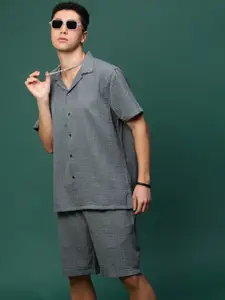 SHOWOFF Self Design Cuban Collar Shirt With Shorts