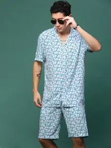 SHOWOFF Cuban Collar Printed Shirt With Shorts