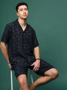 SHOWOFF Printed Cuban Collar Shirt With Shorts