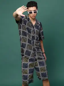 SHOWOFF Printed Cuban Collar Shirt With Shorts