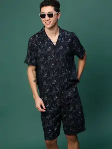 SHOWOFF Printed Cuban Collar Shirt & Shorts