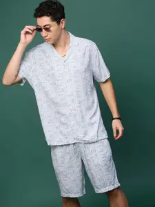 SHOWOFF Printed Cuban Collar Shirt & Shorts