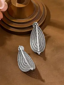 Yellow Chimes Silver Plated Contemporary Oxidised  Drop Earrings