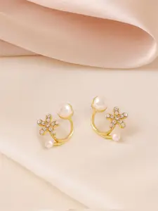 Yellow Chimes Gold Plated Stone Studded & Beaded Contemporary Studs