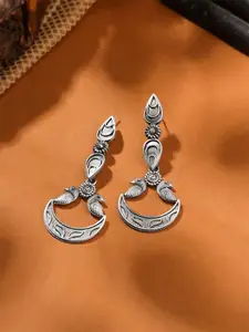 Yellow Chimes Oxidised Silver-Plated Drop Earrings