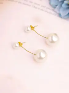 Yellow Chimes Gold-Plated Contemporary Jacket Pearl Drop Earrings