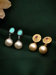 Yellow Chimes Set Of 2 Gold-Plated Beaded Contemporary Drop Earrings