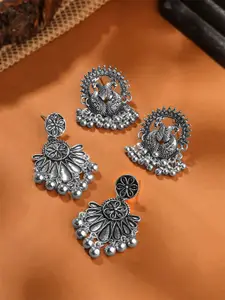 Yellow Chimes Set Of 2 Silver Plated Oxidized Drop Earrings